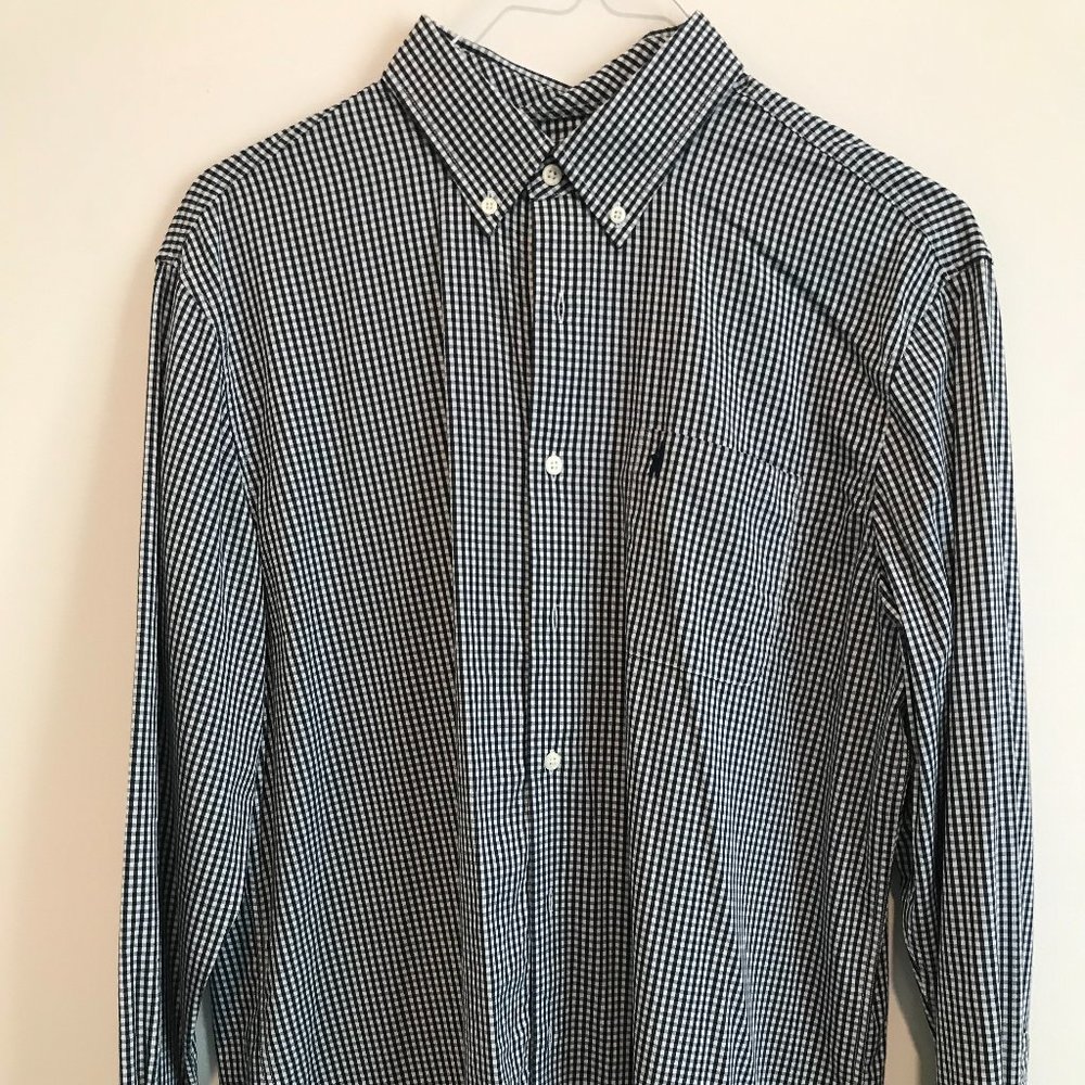 Johnnie-O Prep-Formance Large Navy Check Button D… - image 1